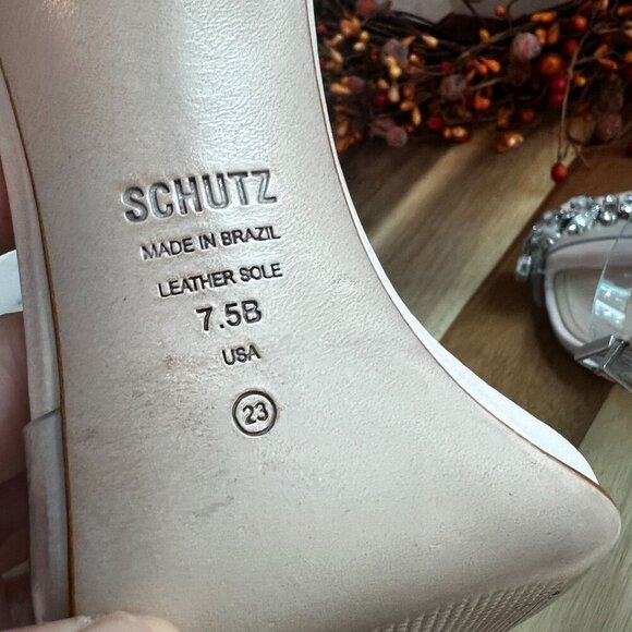 Schutz Vinyl Crystal-Embellished Stiletto Heel Sandal Sz 7.5B Mild Rose Ankle - Picture 14 of 14